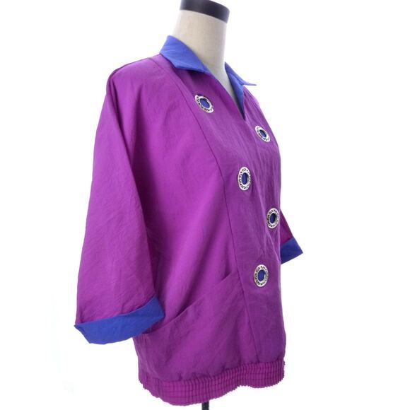 Vintage 80's Purple Pullover Womens Jacket Top Medium M Retro 80s - Picture 2 of 5